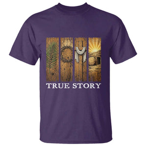 Christian Easter True Story Resurrection Scene Vintage T Shirt Faith Based Jesus Empty Tomb Gift for Believers TS02 Purple Print Your Wear