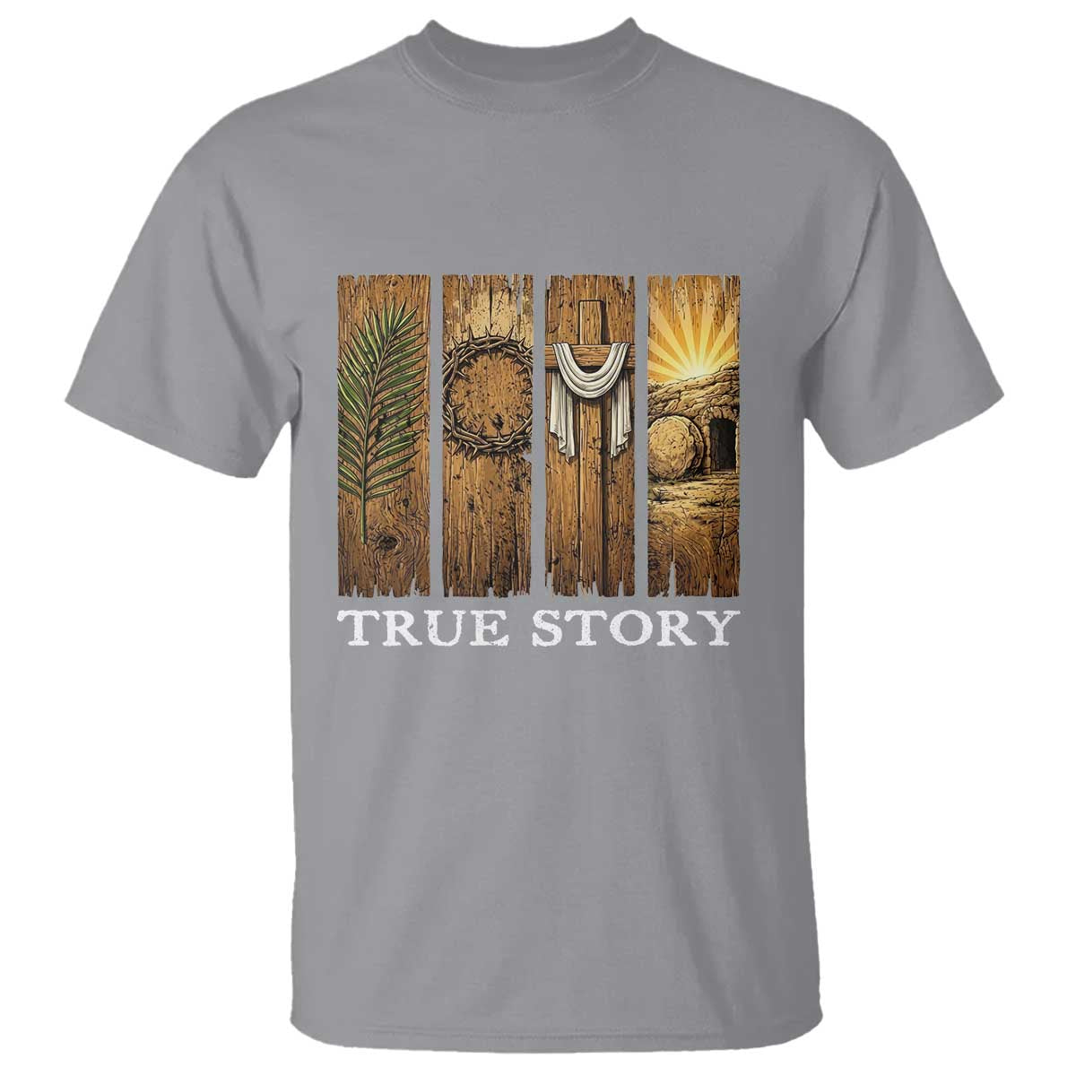 Christian Easter True Story Resurrection Scene Vintage T Shirt Faith Based Jesus Empty Tomb Gift for Believers TS02 Sport Gray Print Your Wear