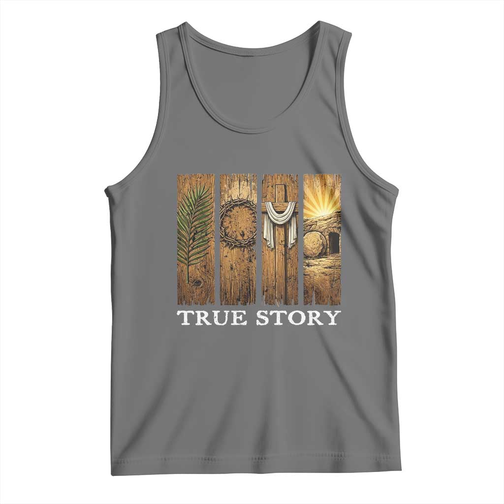 Christian Easter True Story Resurrection Scene Vintage Tank Top Faith Based Jesus Empty Tomb Gift for Believers TS02 Black Heather Print Your Wear