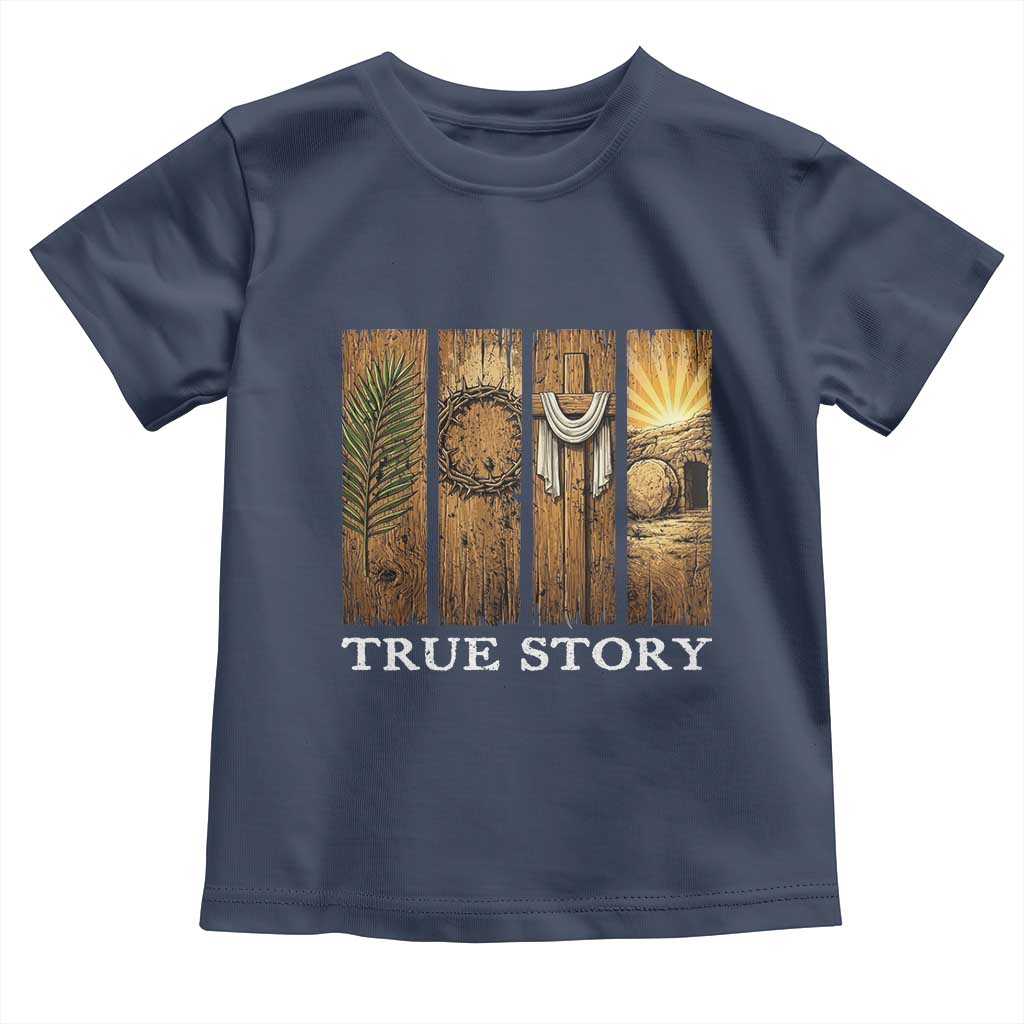 Christian Easter True Story Resurrection Scene Vintage Toddler T Shirt Faith Based Jesus Empty Tomb Gift for Believers TS02 Navy Print Your Wear
