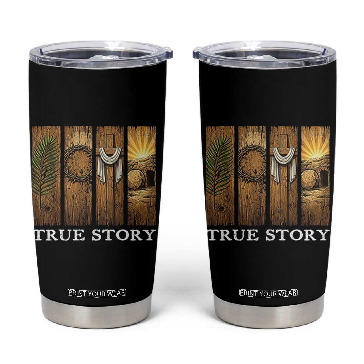Christian Easter True Story Resurrection Scene Vintage Tumbler Cup Faith Based Jesus Empty Tomb Gift for Believers TS02 Black Print Your Wear