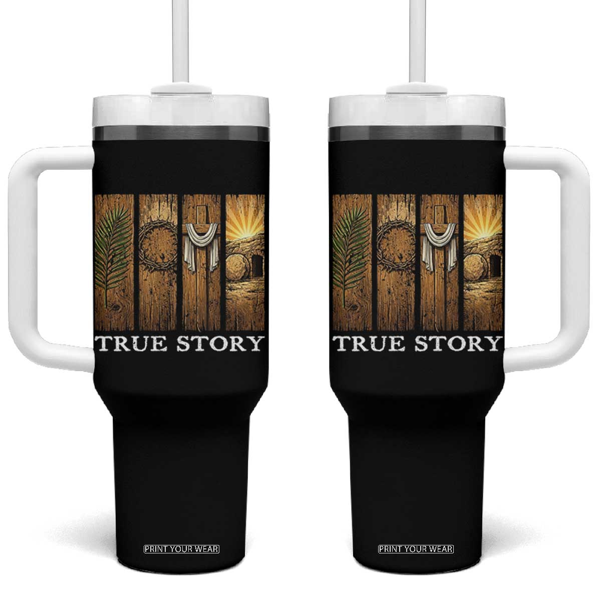 Christian Easter True Story Resurrection Scene Vintage Tumbler With Handle Faith Based Jesus Empty Tomb Gift for Believers TS02 One Size: 40 oz Black Print Your Wear