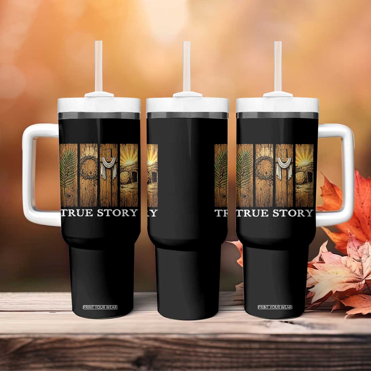 Christian Easter True Story Resurrection Scene Vintage Tumbler With Handle Faith Based Jesus Empty Tomb Gift for Believers TS02 Print Your Wear
