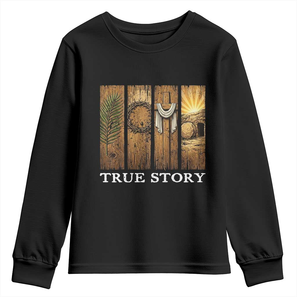 Christian Easter True Story Resurrection Scene Vintage Youth Sweatshirt Faith Based Jesus Empty Tomb Gift for Believers TS02 Black Print Your Wear