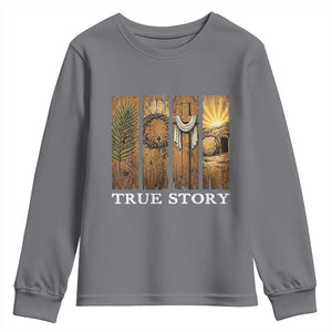 Christian Easter True Story Resurrection Scene Vintage Youth Sweatshirt Faith Based Jesus Empty Tomb Gift for Believers TS02 Charcoal Print Your Wear