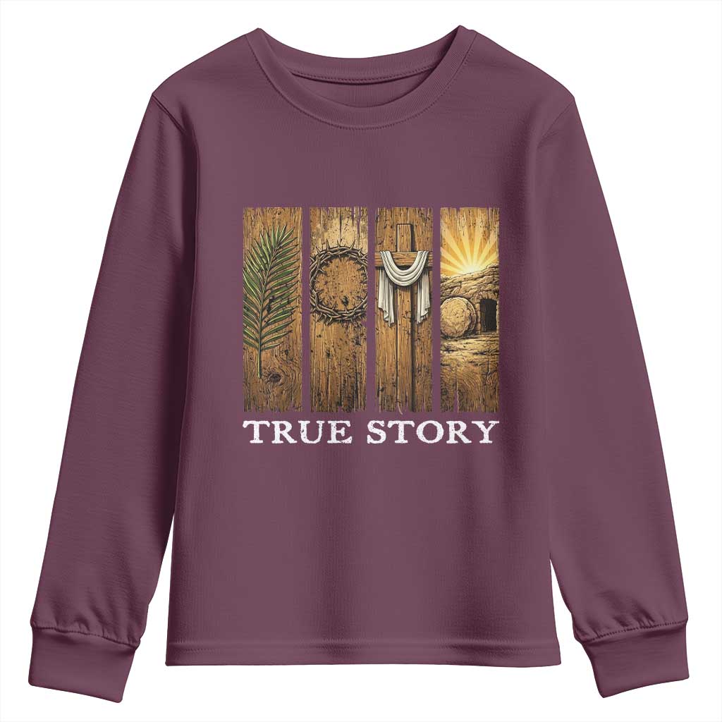 Christian Easter True Story Resurrection Scene Vintage Youth Sweatshirt Faith Based Jesus Empty Tomb Gift for Believers TS02 Maroon Print Your Wear