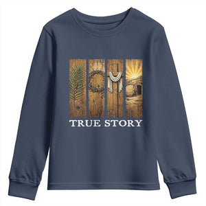 Christian Easter True Story Resurrection Scene Vintage Youth Sweatshirt Faith Based Jesus Empty Tomb Gift for Believers TS02 Navy Print Your Wear