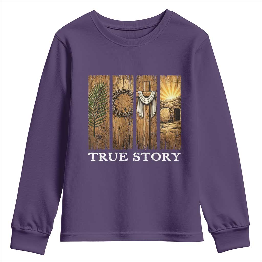 Christian Easter True Story Resurrection Scene Vintage Youth Sweatshirt Faith Based Jesus Empty Tomb Gift for Believers TS02 Purple Print Your Wear