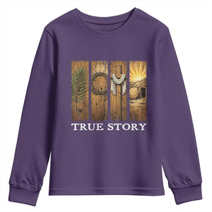 Christian Easter True Story Resurrection Scene Vintage Youth Sweatshirt Faith Based Jesus Empty Tomb Gift for Believers TS02 Purple Print Your Wear