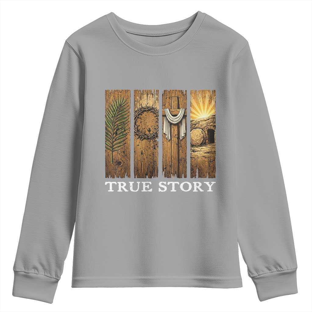 Christian Easter True Story Resurrection Scene Vintage Youth Sweatshirt Faith Based Jesus Empty Tomb Gift for Believers TS02 Sport Gray Print Your Wear