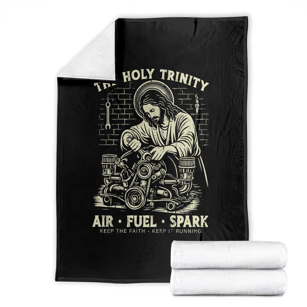 Funny Mechanic Jesus Holy Trinity Air Fuel Spark Vintage Throw Blanket Christian Car Lover Humor Gift for Gearheads TS02 Black Print Your Wear