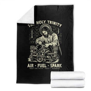 Funny Mechanic Jesus Holy Trinity Air Fuel Spark Vintage Throw Blanket Christian Car Lover Humor Gift for Gearheads TS02 Black Print Your Wear