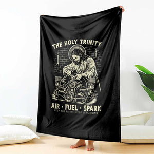 Funny Mechanic Jesus Holy Trinity Air Fuel Spark Vintage Throw Blanket Christian Car Lover Humor Gift for Gearheads TS02 Print Your Wear