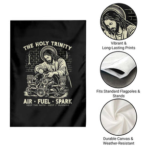 Funny Mechanic Jesus Holy Trinity Air Fuel Spark Vintage Garden Flag Christian Car Lover Humor Gift for Gearheads TS02 Print Your Wear