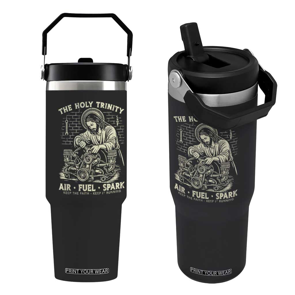 Funny Mechanic Jesus Holy Trinity Air Fuel Spark Vintage Flip Straw Tumbler Christian Car Lover Humor Gift for Gearheads TS02 One Size: 30 oz Black Print Your Wear