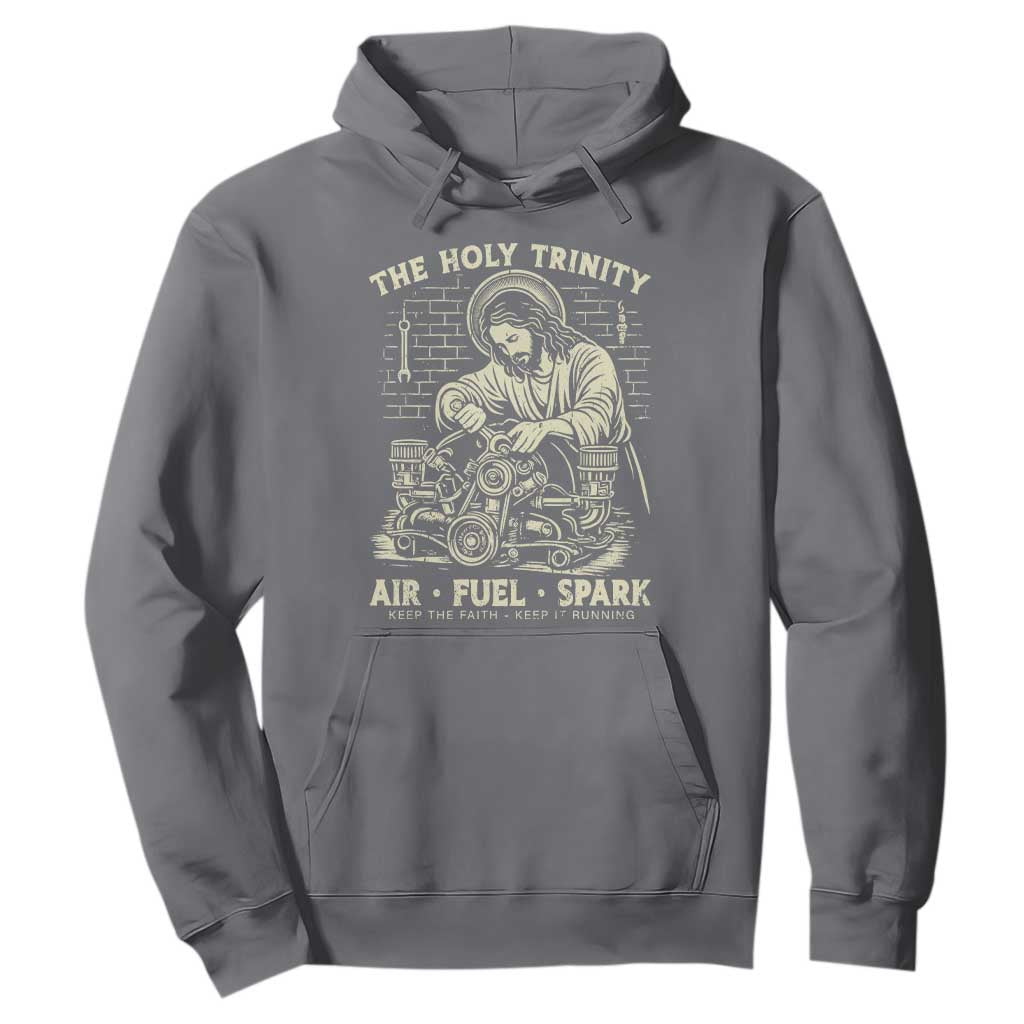Funny Mechanic Jesus Holy Trinity Air Fuel Spark Vintage Hoodie Christian Car Lover Humor Gift for Gearheads TS02 Charcoal Print Your Wear
