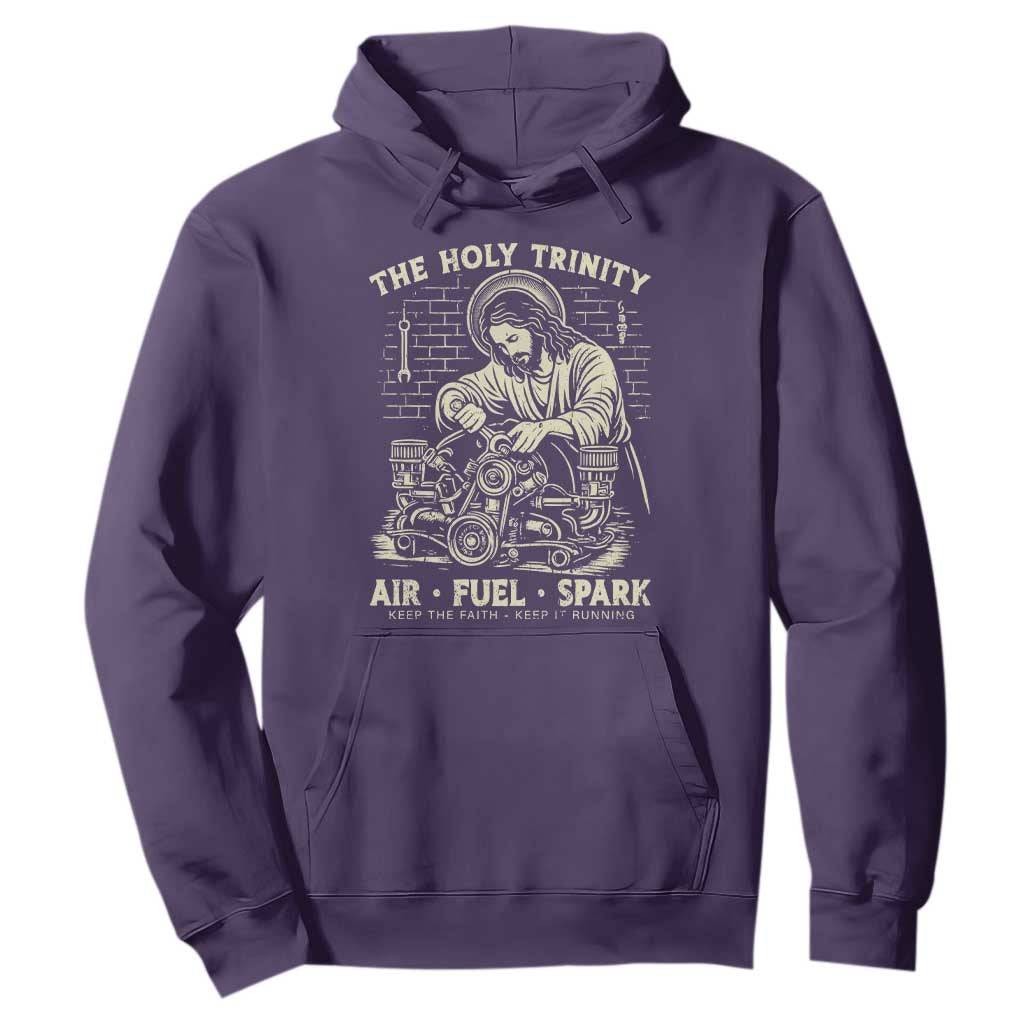 Funny Mechanic Jesus Holy Trinity Air Fuel Spark Vintage Hoodie Christian Car Lover Humor Gift for Gearheads TS02 Purple Print Your Wear