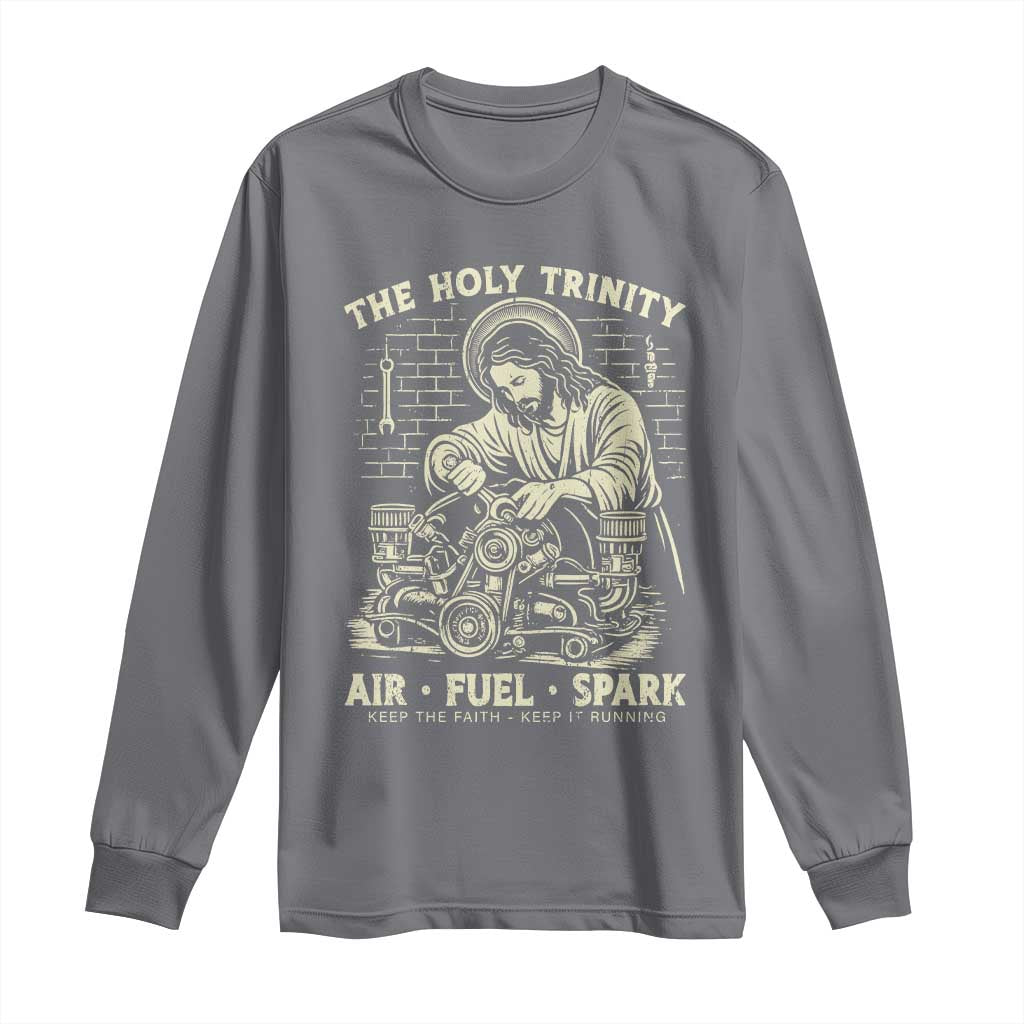 Funny Mechanic Jesus Holy Trinity Air Fuel Spark Vintage Long Sleeve Shirt Christian Car Lover Humor Gift for Gearheads TS02 Charcoal Print Your Wear