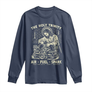 Funny Mechanic Jesus Holy Trinity Air Fuel Spark Vintage Long Sleeve Shirt Christian Car Lover Humor Gift for Gearheads TS02 Navy Print Your Wear