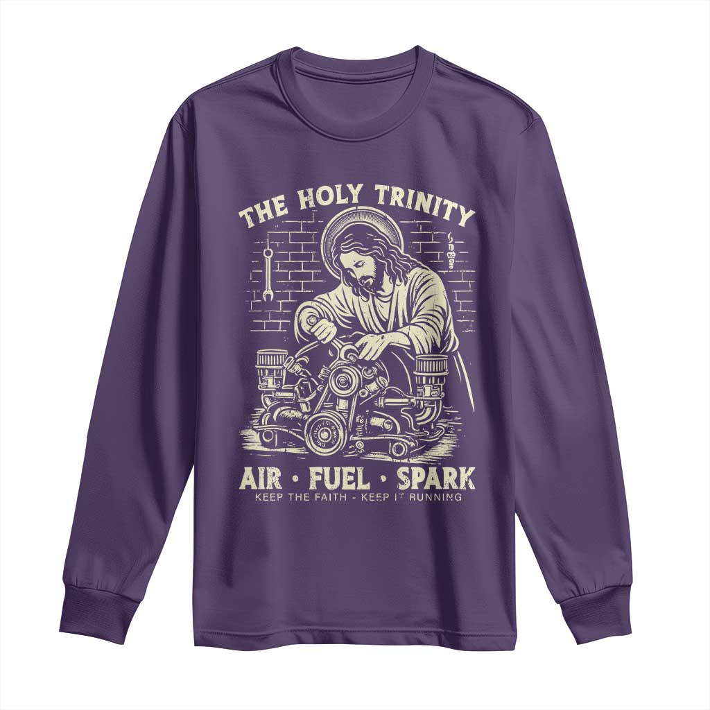 Funny Mechanic Jesus Holy Trinity Air Fuel Spark Vintage Long Sleeve Shirt Christian Car Lover Humor Gift for Gearheads TS02 Purple Print Your Wear