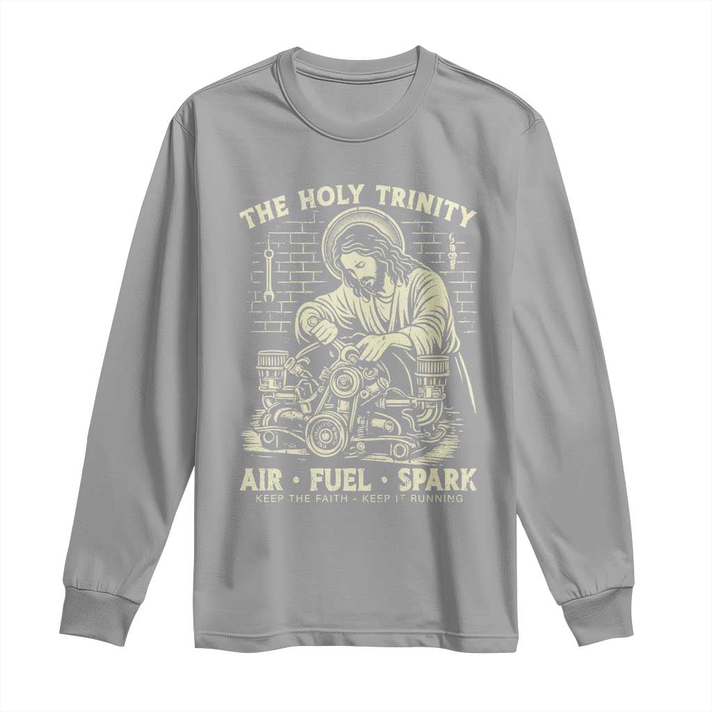 Funny Mechanic Jesus Holy Trinity Air Fuel Spark Vintage Long Sleeve Shirt Christian Car Lover Humor Gift for Gearheads TS02 Sport Gray Print Your Wear