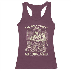 Funny Mechanic Jesus Holy Trinity Air Fuel Spark Vintage Racerback Tank Top Christian Car Lover Humor Gift for Gearheads TS02 Maroon Print Your Wear