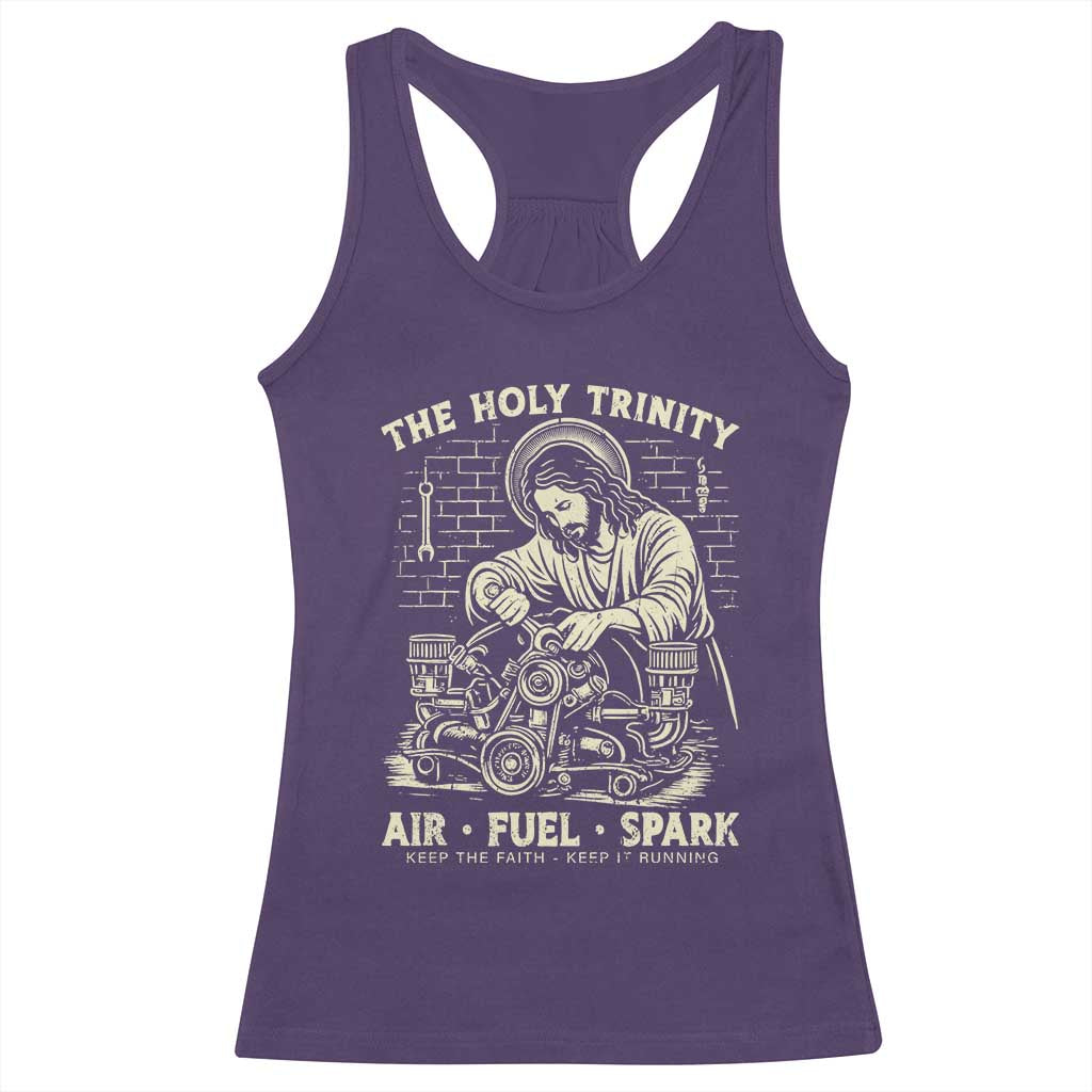Funny Mechanic Jesus Holy Trinity Air Fuel Spark Vintage Racerback Tank Top Christian Car Lover Humor Gift for Gearheads TS02 Purple Print Your Wear