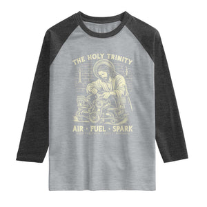 Funny Mechanic Jesus Holy Trinity Air Fuel Spark Vintage Raglan Shirt Christian Car Lover Humor Gift for Gearheads TS02 Heather Gray Heather Charcoal Print Your Wear