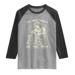 Funny Mechanic Jesus Holy Trinity Air Fuel Spark Vintage Raglan Shirt Christian Car Lover Humor Gift for Gearheads TS02 Sport Gray Black Print Your Wear