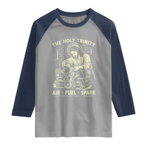Funny Mechanic Jesus Holy Trinity Air Fuel Spark Vintage Raglan Shirt Christian Car Lover Humor Gift for Gearheads TS02 Sport Gray Navy Print Your Wear