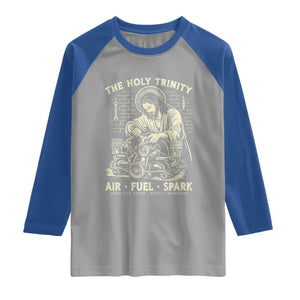 Funny Mechanic Jesus Holy Trinity Air Fuel Spark Vintage Raglan Shirt Christian Car Lover Humor Gift for Gearheads TS02 Sport Gray Royal Print Your Wear