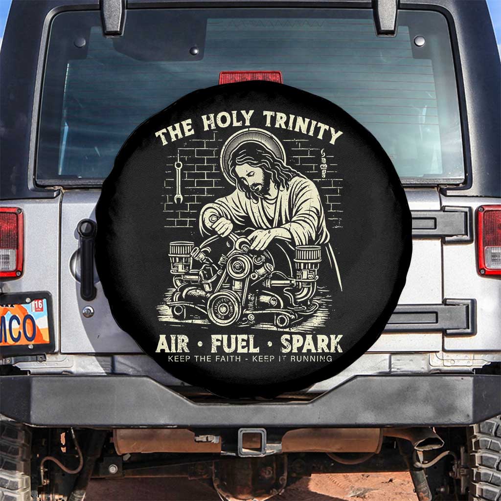 Funny Mechanic Jesus Holy Trinity Air Fuel Spark Vintage Spare Tire Cover Christian Car Lover Humor Gift for Gearheads TS02 No hole Black Print Your Wear