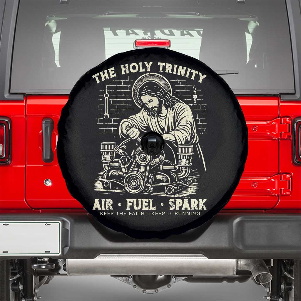 Funny Mechanic Jesus Holy Trinity Air Fuel Spark Vintage Spare Tire Cover Christian Car Lover Humor Gift for Gearheads TS02 Black Print Your Wear