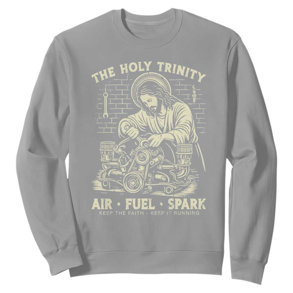 Funny Mechanic Jesus Holy Trinity Air Fuel Spark Vintage Sweatshirt Christian Car Lover Humor Gift for Gearheads TS02 Sport Gray Print Your Wear