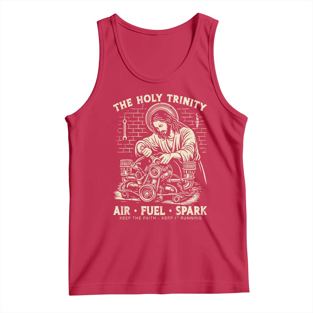 Funny Mechanic Jesus Holy Trinity Air Fuel Spark Vintage Tank Top Christian Car Lover Humor Gift for Gearheads TS02 Red Print Your Wear