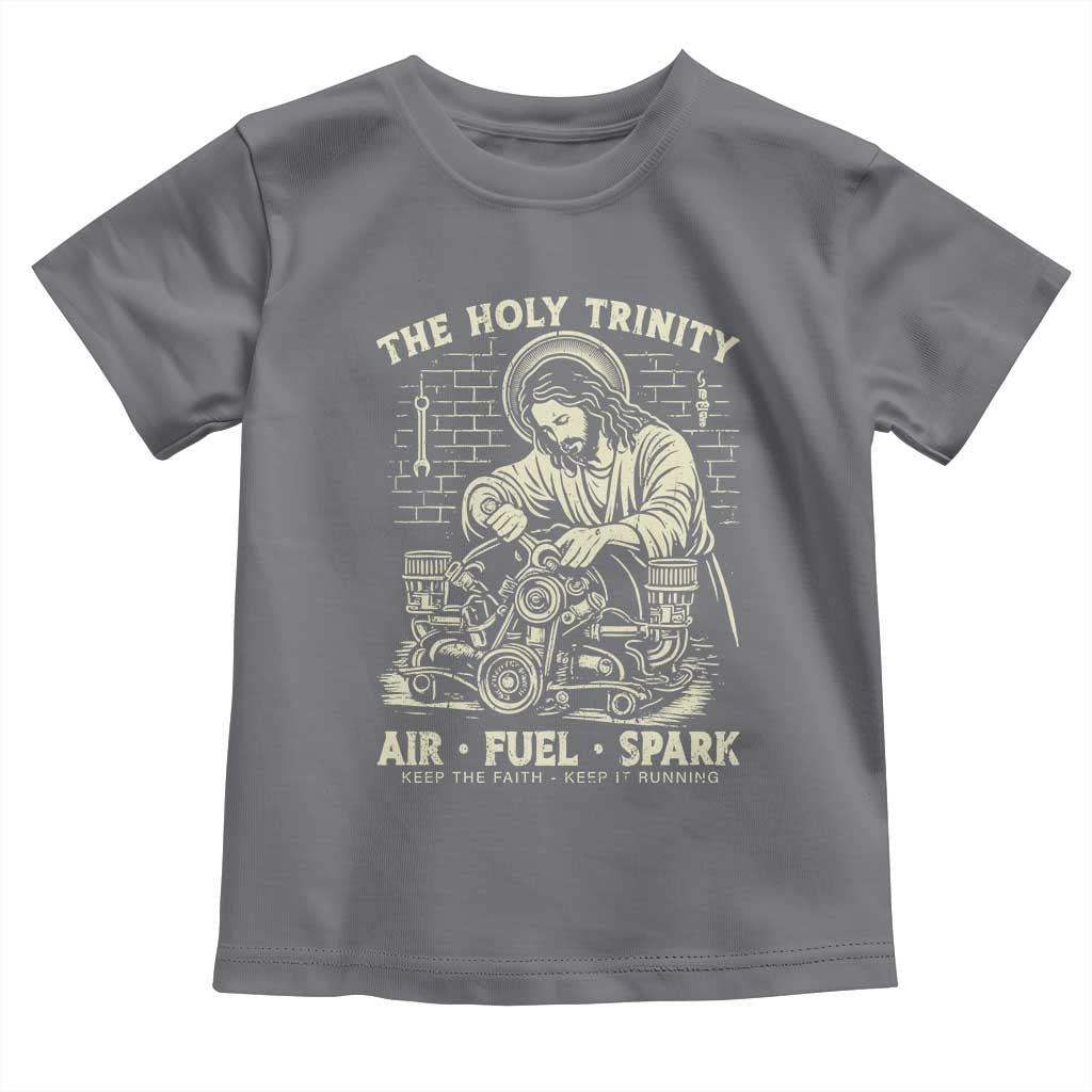 Funny Mechanic Jesus Holy Trinity Air Fuel Spark Vintage Toddler T Shirt Christian Car Lover Humor Gift for Gearheads TS02 Charcoal Print Your Wear