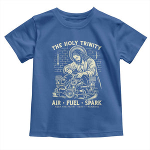 Funny Mechanic Jesus Holy Trinity Air Fuel Spark Vintage Toddler T Shirt Christian Car Lover Humor Gift for Gearheads TS02 Royal Blue Print Your Wear