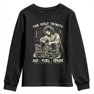 Funny Mechanic Jesus Holy Trinity Air Fuel Spark Vintage Youth Sweatshirt Christian Car Lover Humor Gift for Gearheads TS02 Black Print Your Wear