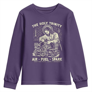 Funny Mechanic Jesus Holy Trinity Air Fuel Spark Vintage Youth Sweatshirt Christian Car Lover Humor Gift for Gearheads TS02 Purple Print Your Wear