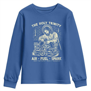 Funny Mechanic Jesus Holy Trinity Air Fuel Spark Vintage Youth Sweatshirt Christian Car Lover Humor Gift for Gearheads TS02 Royal Blue Print Your Wear