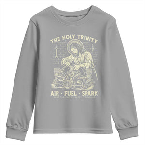 Funny Mechanic Jesus Holy Trinity Air Fuel Spark Vintage Youth Sweatshirt Christian Car Lover Humor Gift for Gearheads TS02 Sport Gray Print Your Wear