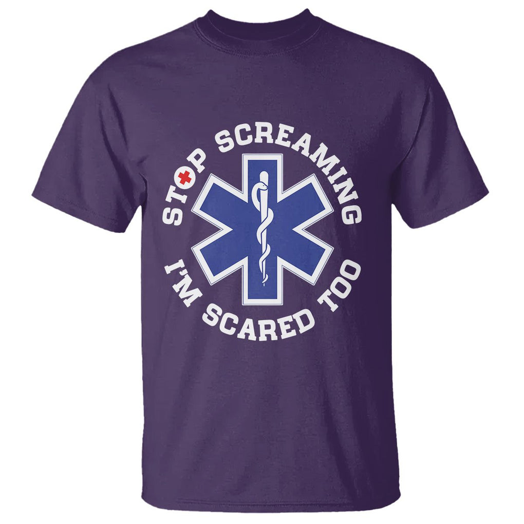 Funny Nurse T Shirt Stop Screaming I'm Scared Too Nursing Life Red Cross TS02 Purple Printyourwear