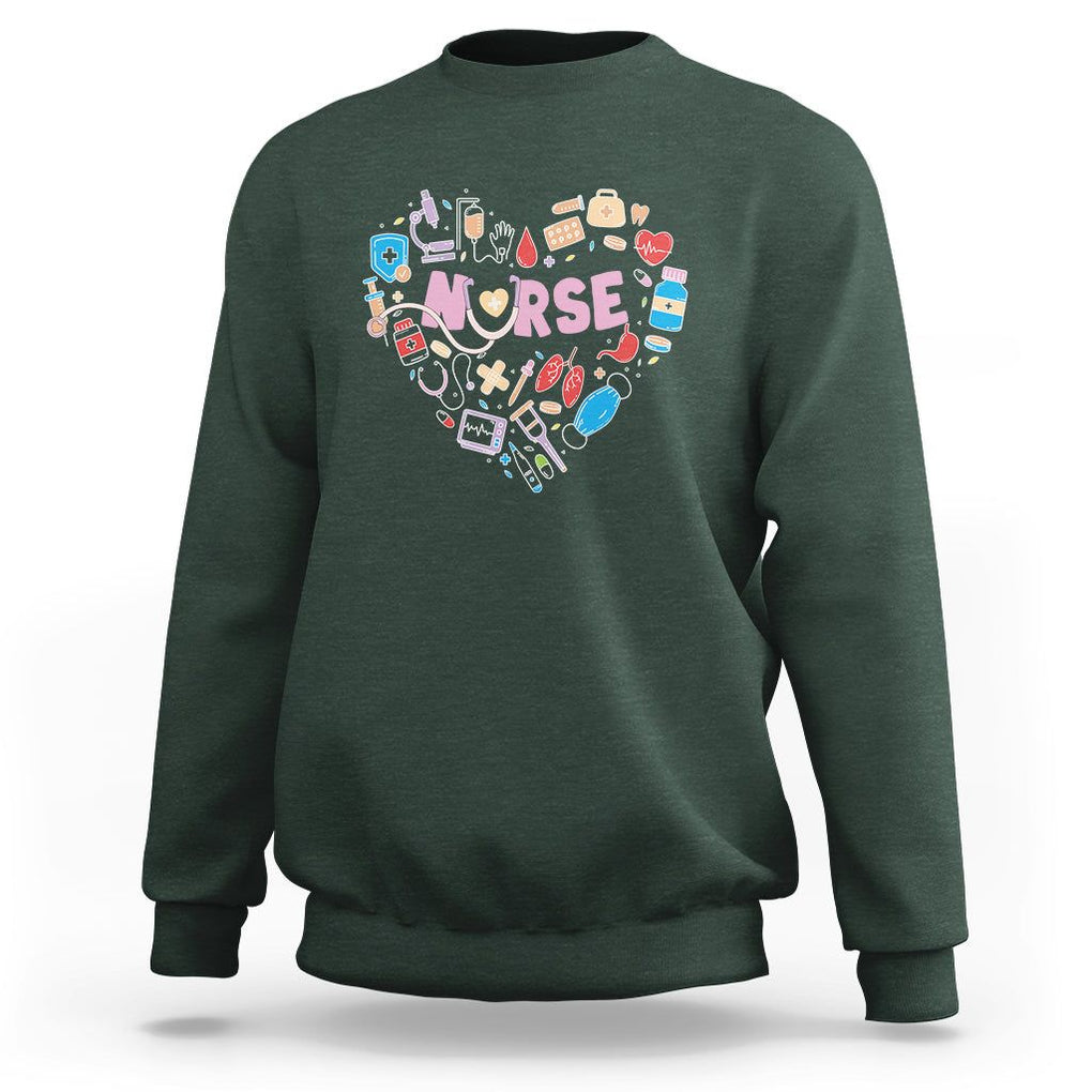 Nurse Life Sweatshirt Stethoscope Heart Nursing Appreciation Scrub Life TS02 Dark Forest Green Printyourwear
