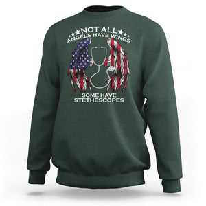 Nurse Appreciation Sweatshirt Not All Angels Have Wings Some Have Stethoscopes American Flag Angel Wings TS02 Dark Forest Green Printyourwear