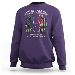 Nurse Appreciation Sweatshirt Not All Angels Have Wings Some Have Stethoscopes American Flag Angel Wings TS02 Purple Printyourwear