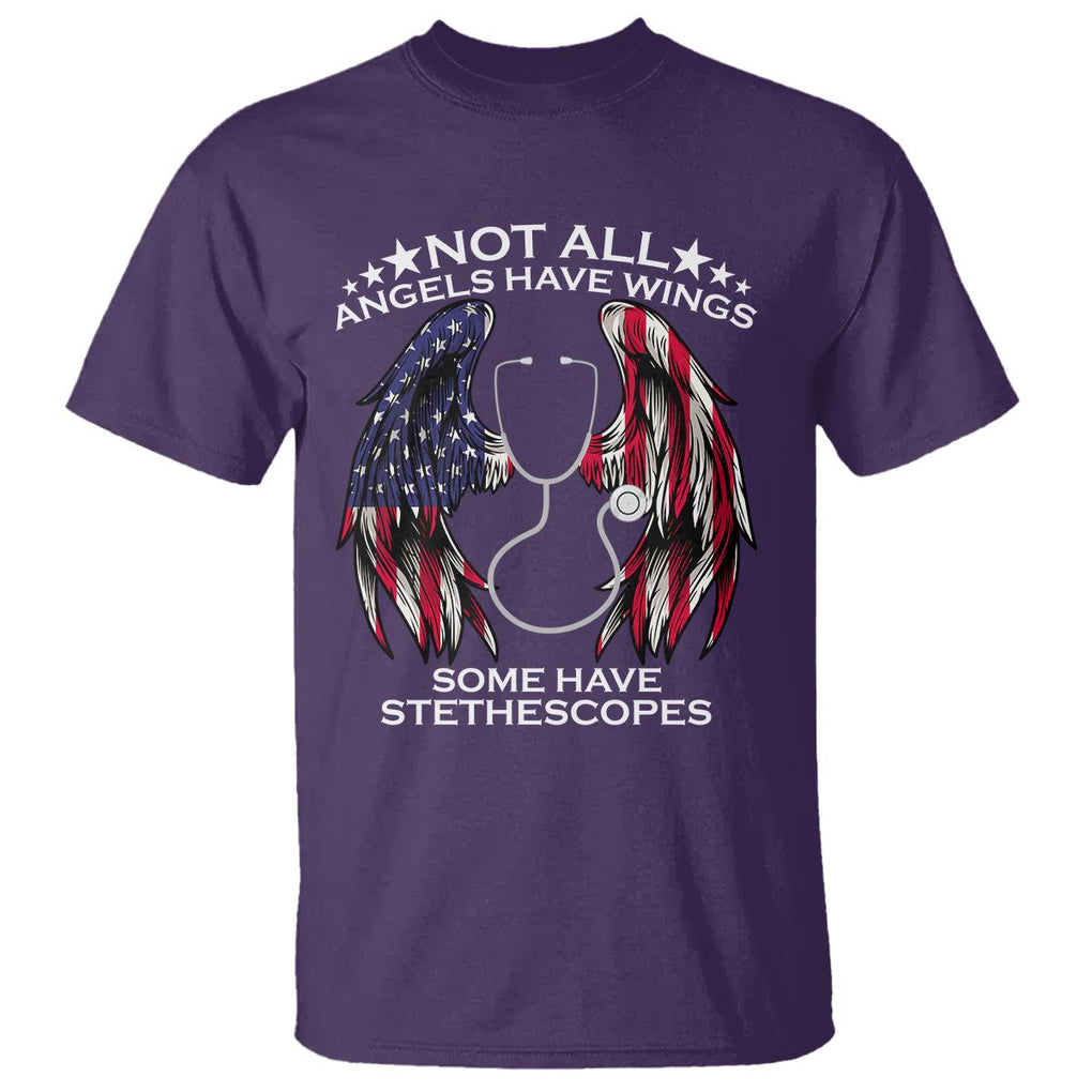 Nurse Appreciation T Shirt Not All Angels Have Wings Some Have Stethoscopes American Flag Angel Wings TS02 Purple Printyourwear