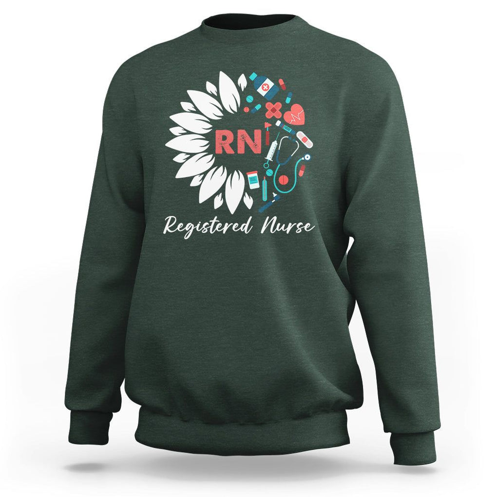Registered Nurse Sweatshirt RN Pride Scrub Life Empowering Caregivers Sunflower TS02 Dark Forest Green Printyourwear
