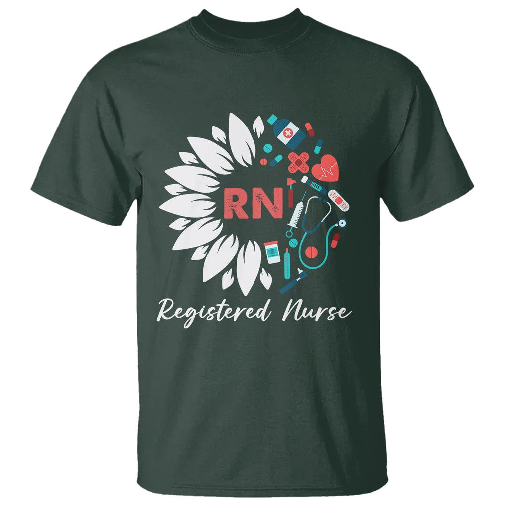 Registered Nurse T Shirt RN Pride Scrub Life Empowering Caregivers Sunflower TS02 Dark Forest Green Printyourwear
