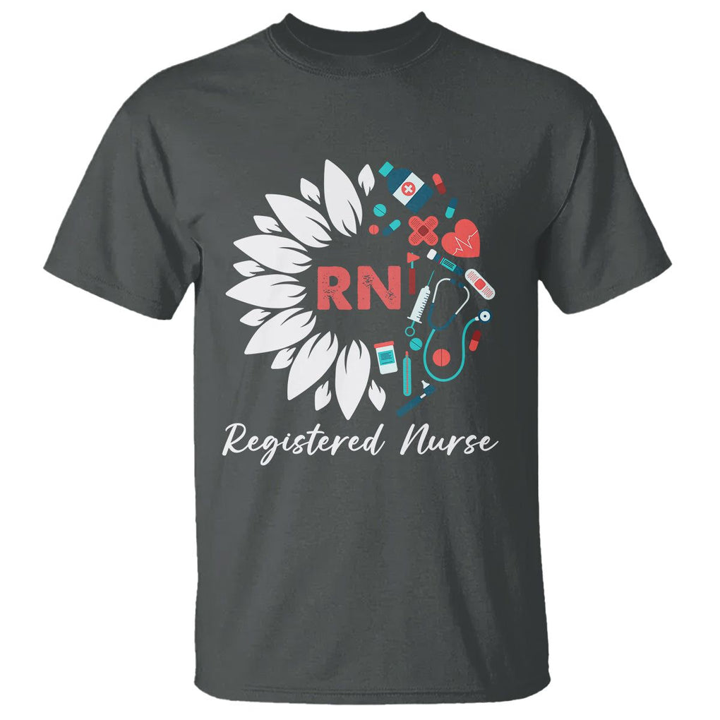 Registered Nurse T Shirt RN Pride Scrub Life Empowering Caregivers Sunflower TS02 Dark Heather Printyourwear