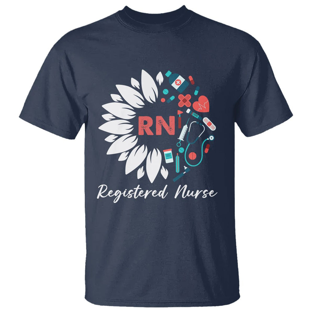 Registered Nurse T Shirt RN Pride Scrub Life Empowering Caregivers Sunflower TS02 Navy Printyourwear